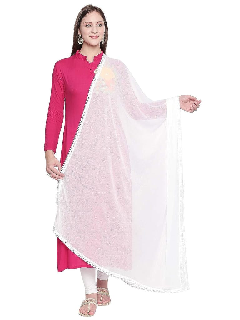 Woman's Plain Chiffon Dupatta with border lace