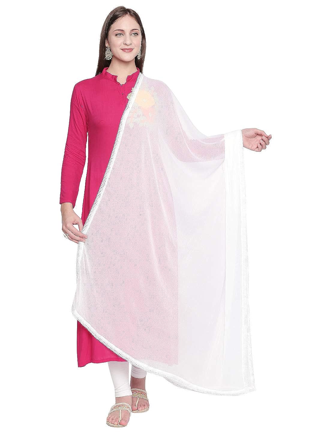 Woman's Plain Chiffon Dupatta with border lace