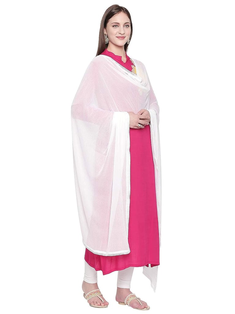 Woman's Plain Chiffon Dupatta with border lace