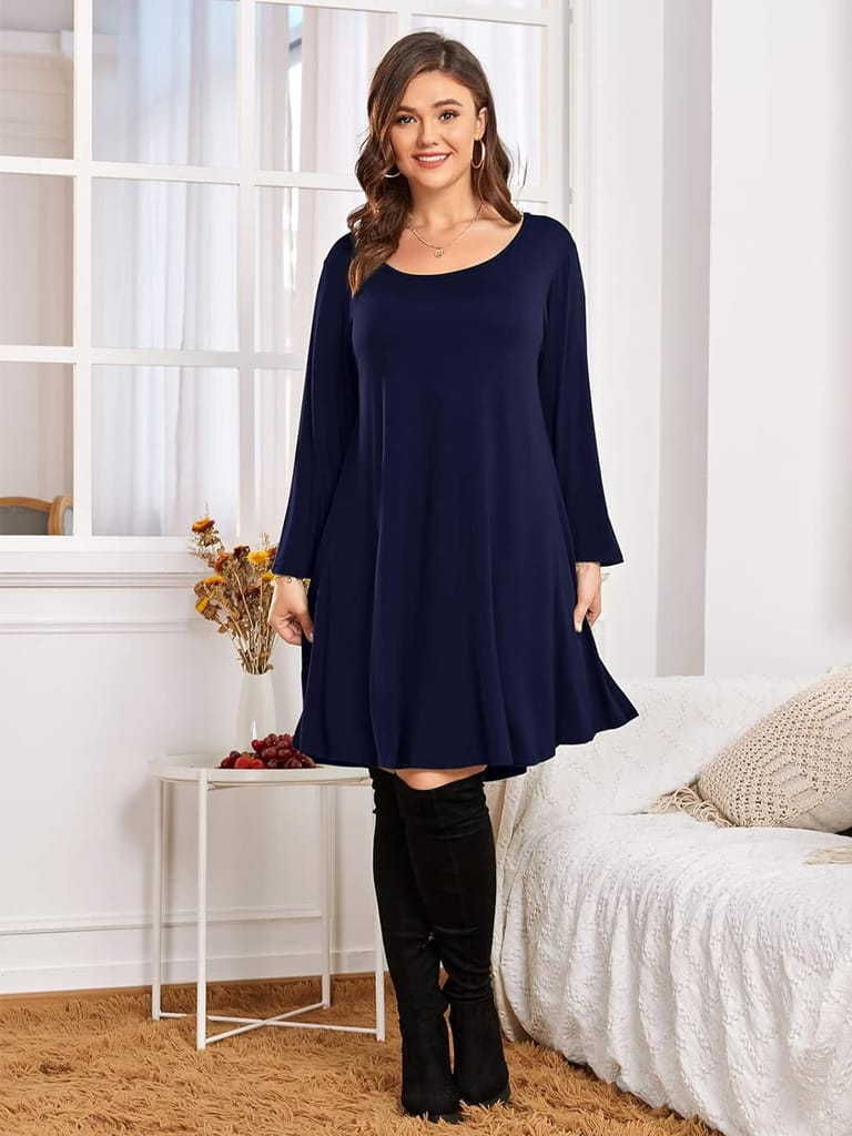 BELAROI Womens Fall Dresses 3/4 Sleeve Casual Swing T-Shirt Dress Plus Size Loose Tunic Dress