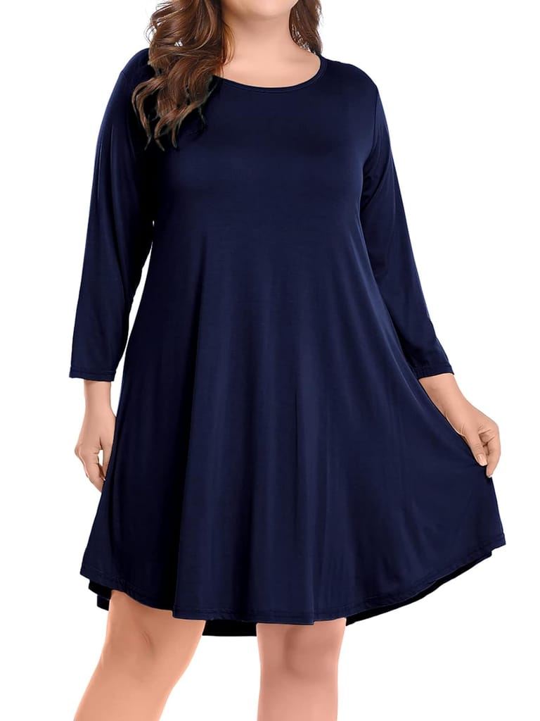 BELAROI Womens Fall Dresses 3/4 Sleeve Casual Swing T-Shirt Dress Plus Size Loose Tunic Dress