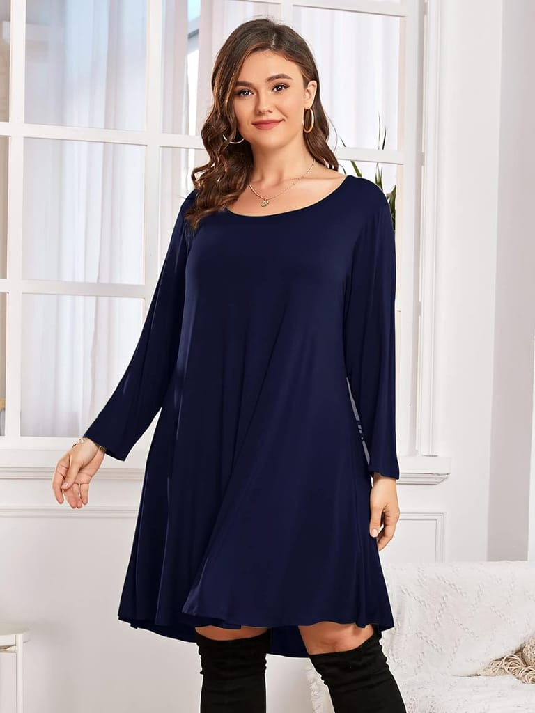 BELAROI Womens Fall Dresses 3/4 Sleeve Casual Swing T-Shirt Dress Plus Size Loose Tunic Dress