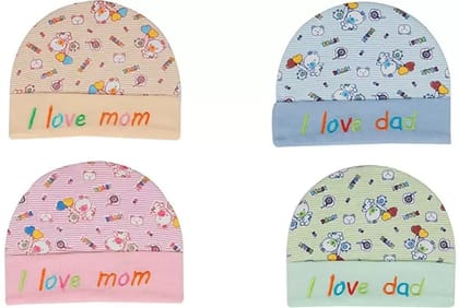 Tiny Souls Soft Cotton Printed Caps (Multicolour, 0-6 Months) - Pack of 3