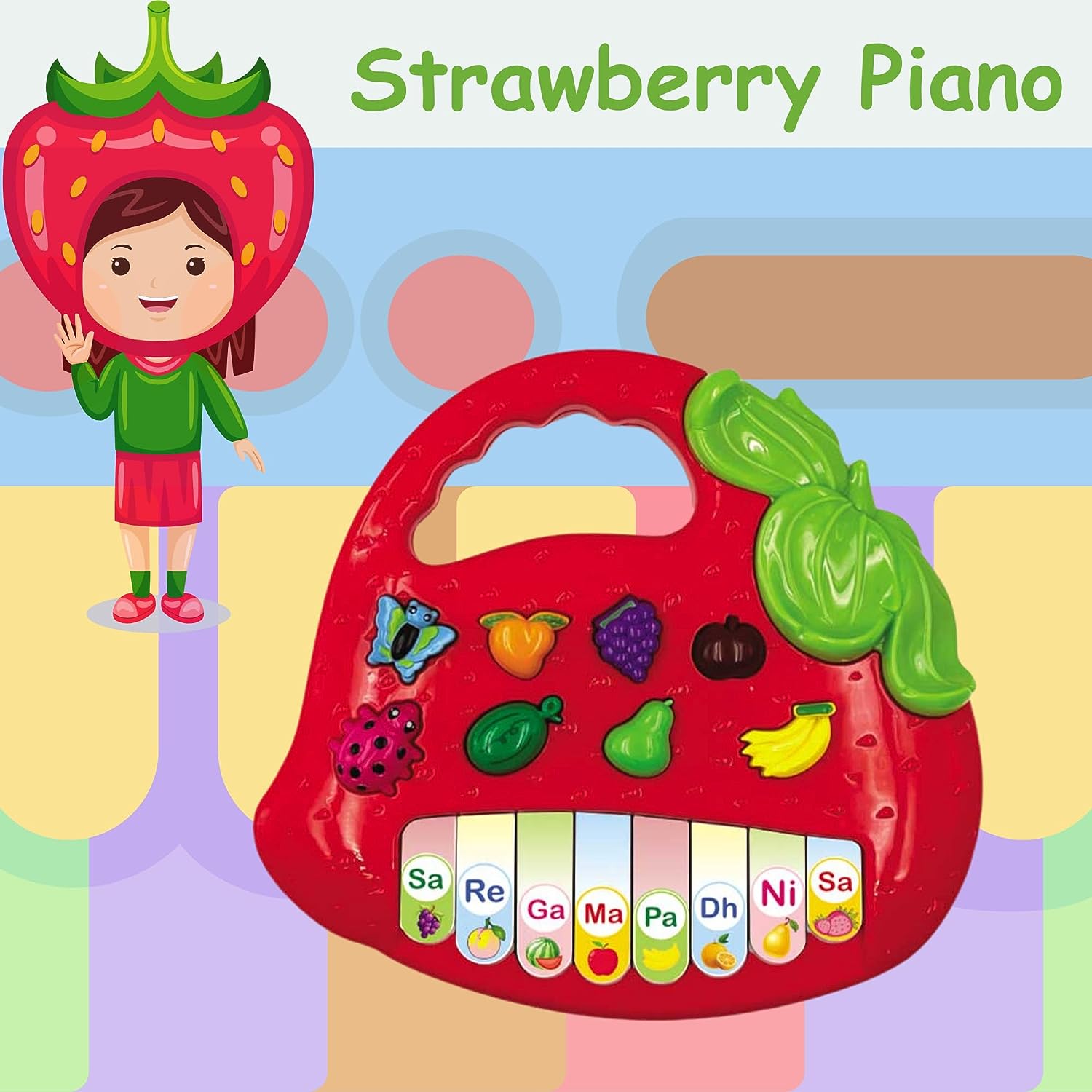 KTRS Enterprise Fruit Keyboard Musical Toys - Piano Fruit Keyboard, Musical Toys for Kids, Toys for Kids, Electronic Fruit Piano Keyboard Toy (Pack of 1 Pcs, Random Color)