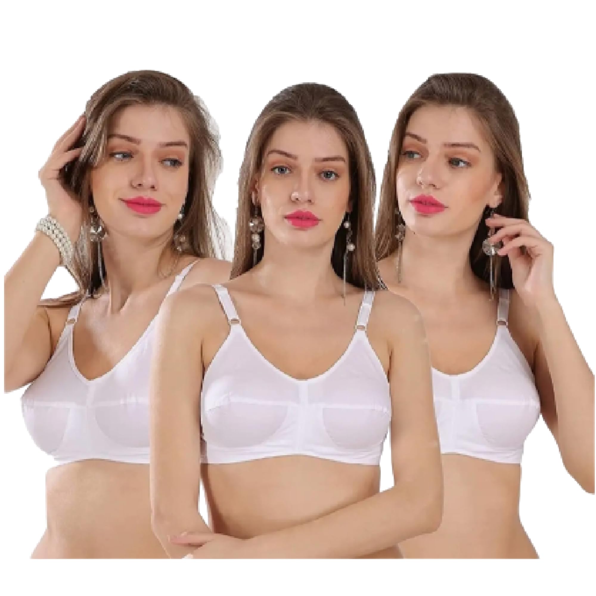 Buy FASHION BONES Pure Cotton Bra for Women Full Coverage Daily Use Combo  (Pack of 3) Size A - B - C - D - DD for Women and Teenage Girls-32A White  at