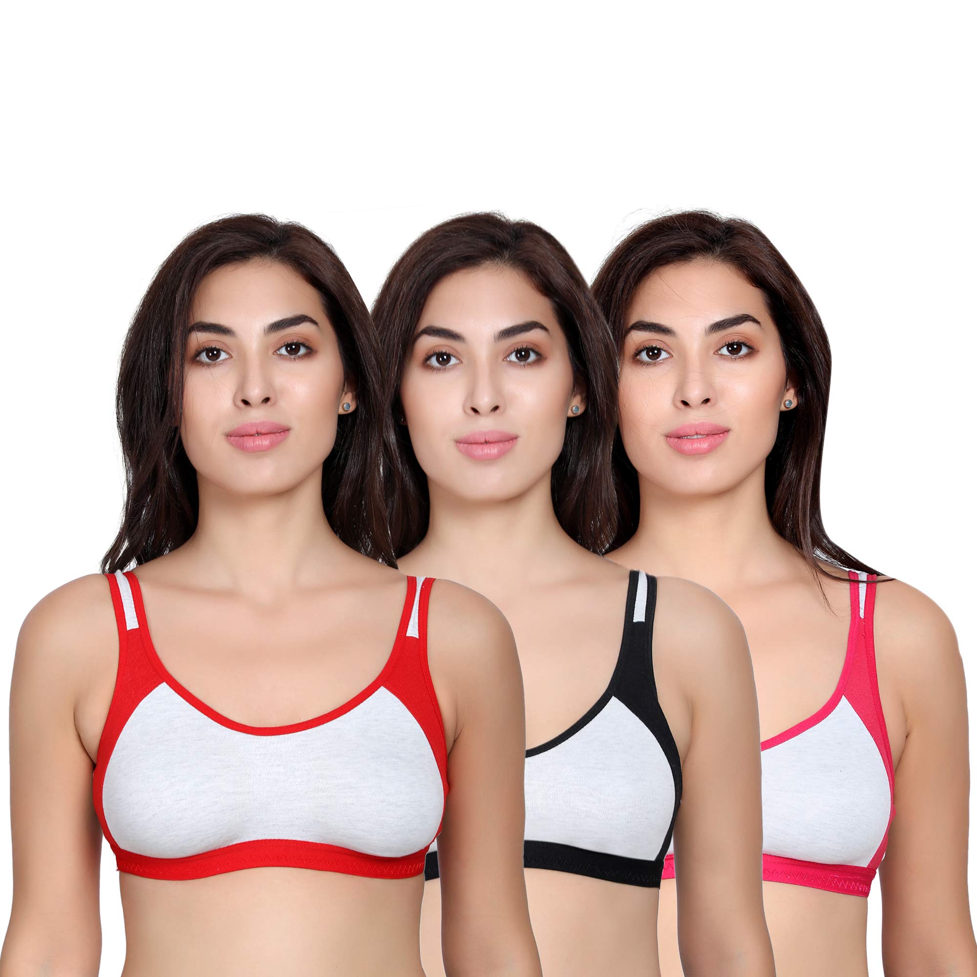 Fashion Bones - Women's Cotton Non Padded Non-Wired Sports Bra (Pack of 3)