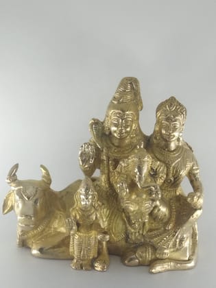 OJKMart Shiv, Parvati, Ganesh, Kartik and Sewak Nandi Statue Brass Idol (15X7x14 cms) Decorative Showpiece (Brass)
