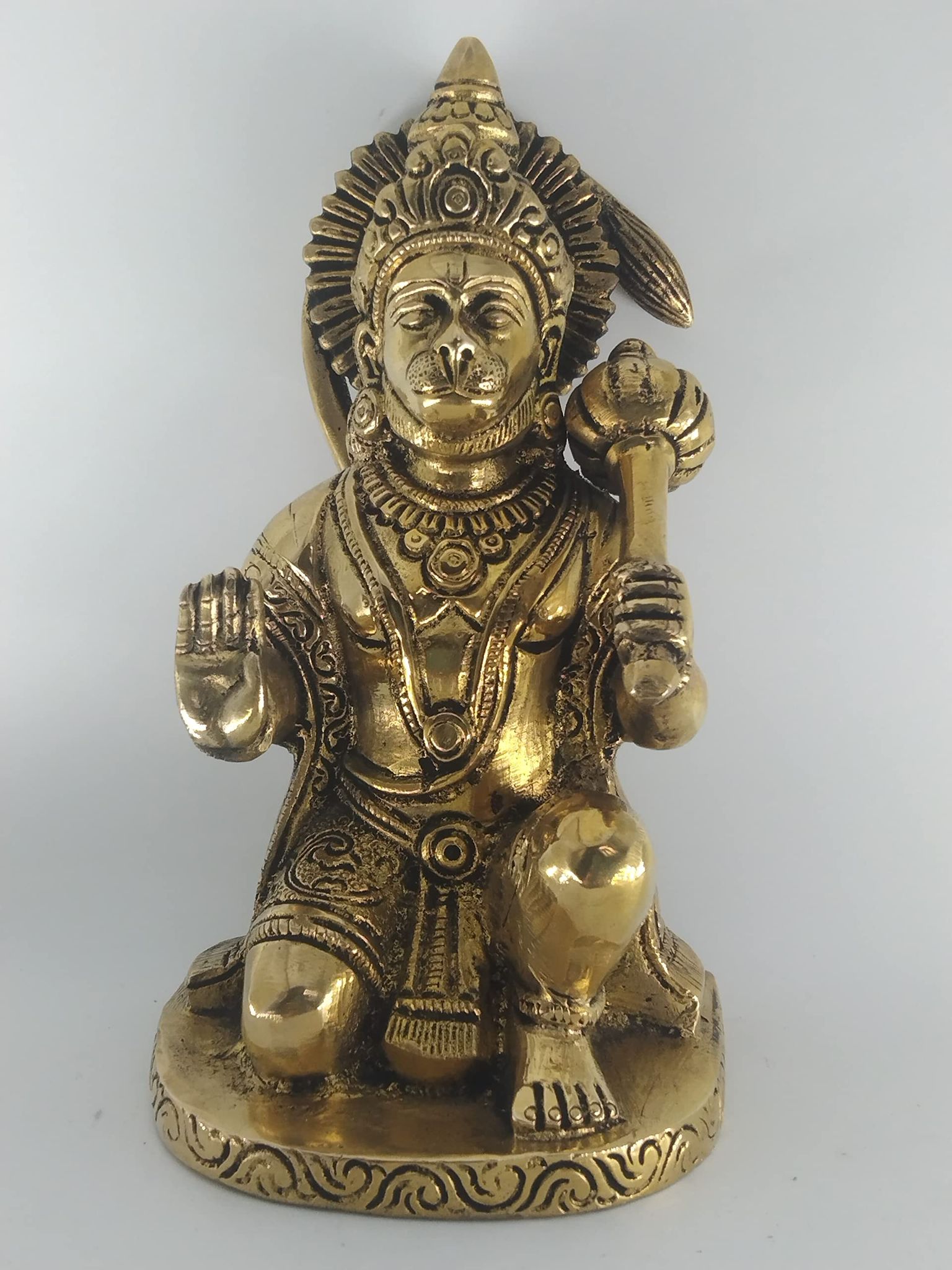 OJKMart Hanuman Ji Statue Brass Idol (7X7x16 cms) Decorative Showpiece (Brass)