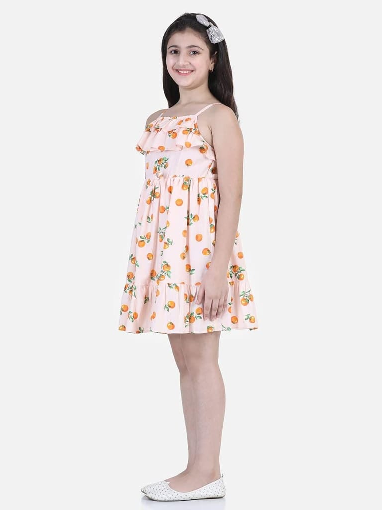 StyleStone Girls Orange Print Dress (9395OrngFantaDrs14-15)