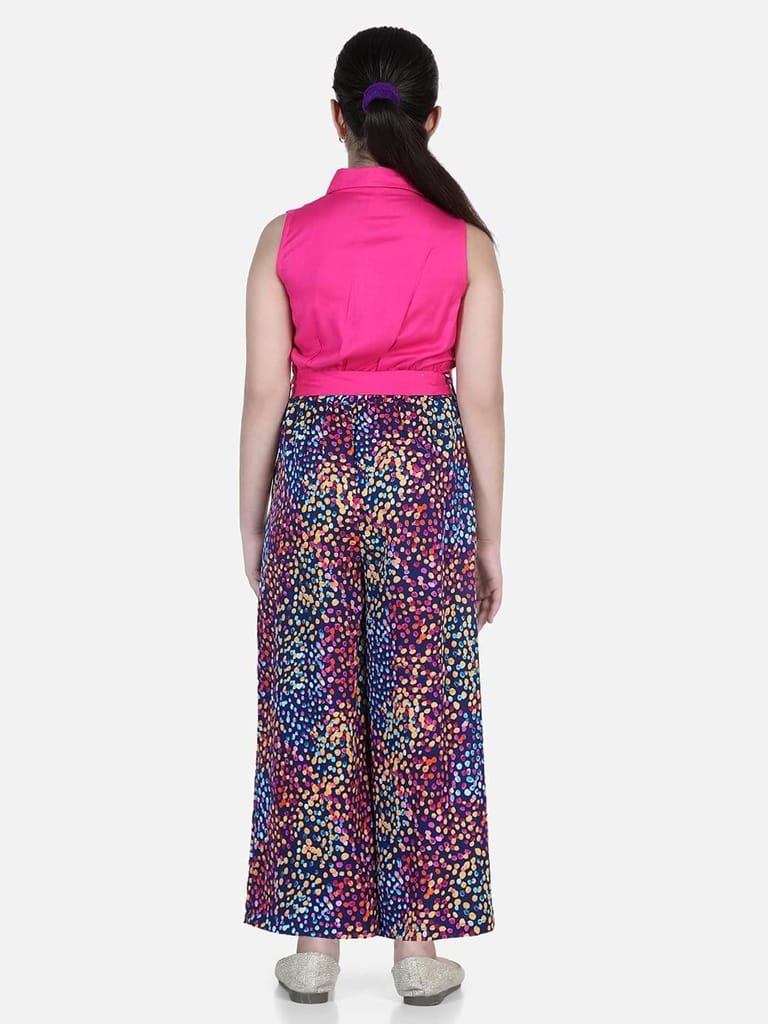 StyleStone Girls Multi Coloured Printed Jumpsuit (9384PinkGalaxyJS4-5)