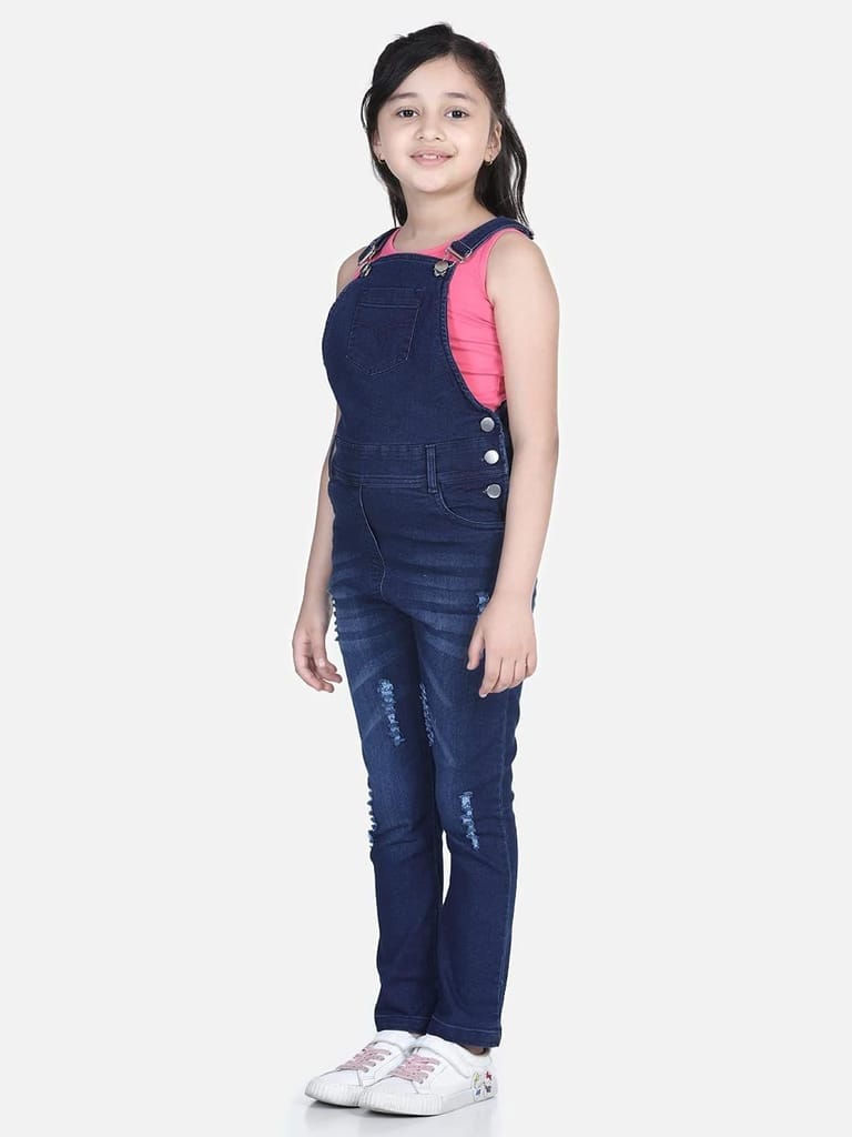 StyleStone Girls Distressed Denim Dungaree (T-shirt not included) (9381LongCutDng12-13)