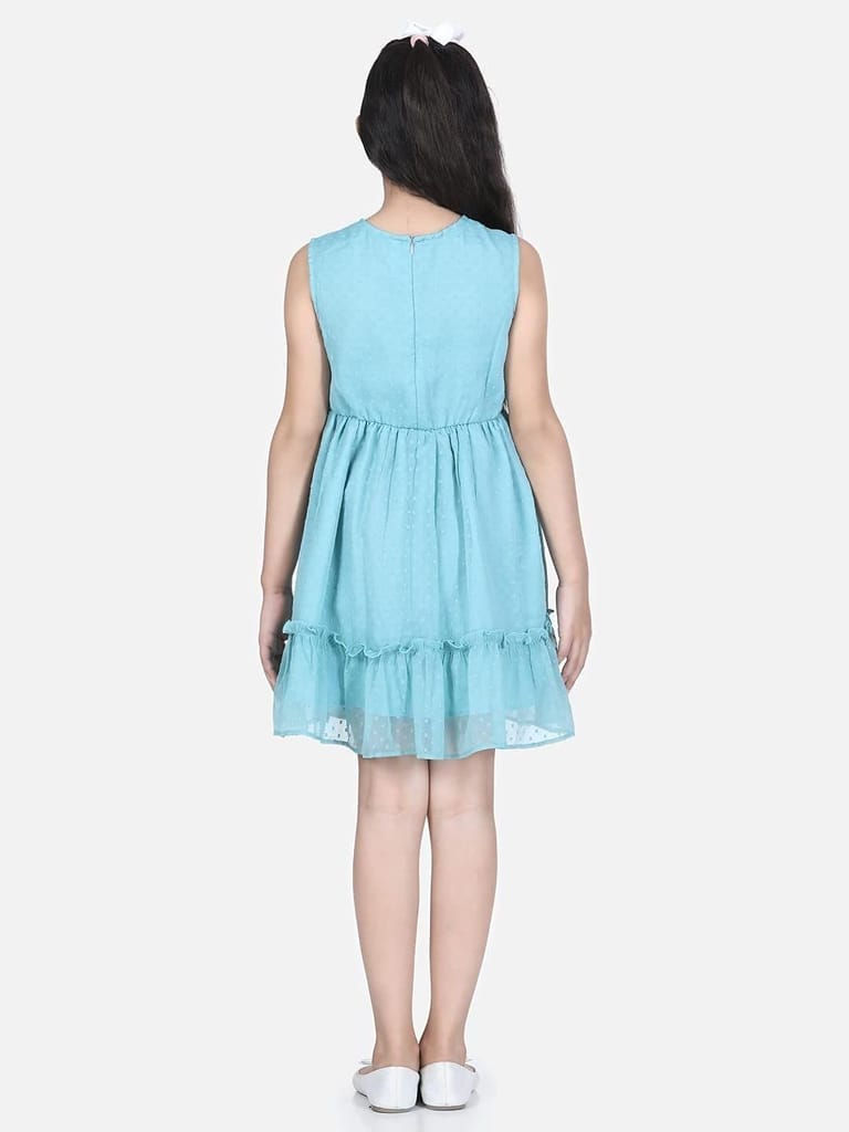 StyleStone Girls Blue Polyester Self Design Dress with Net and Lace Inserts (9362BluFairyDrs11-12)