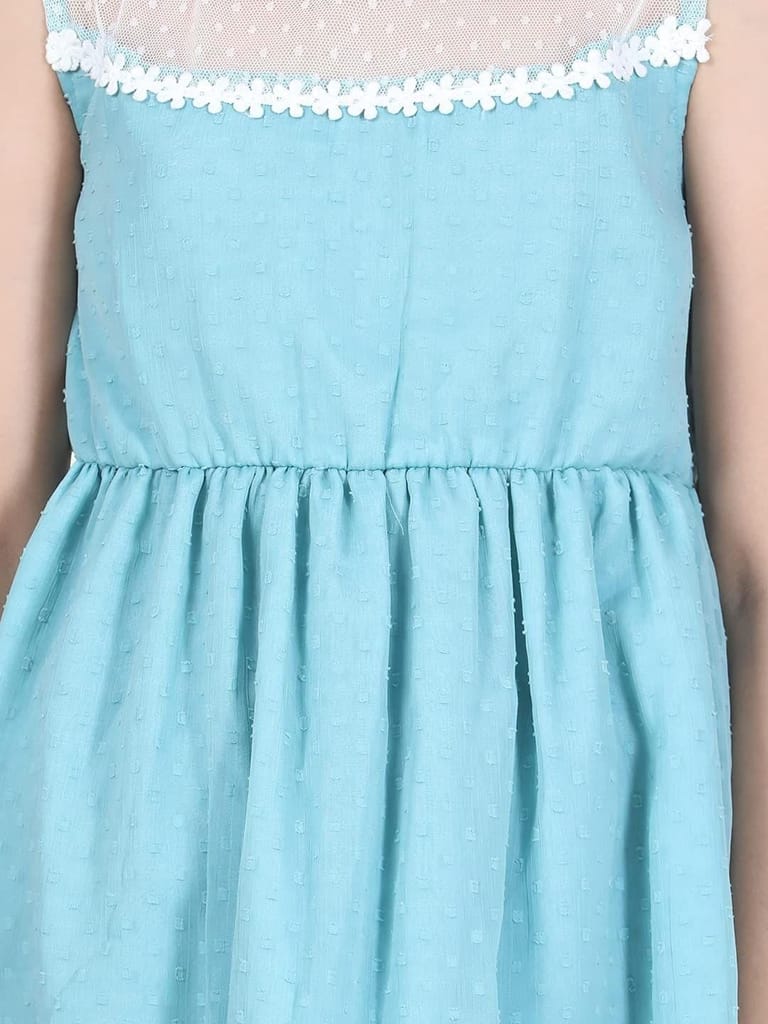 StyleStone Girls Blue Polyester Self Design Dress with Net and Lace Inserts (9362BluFairyDrs11-12)