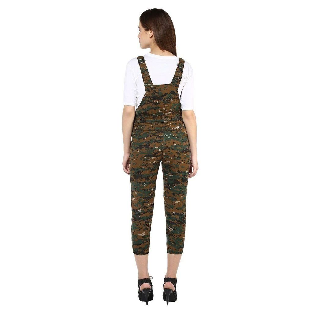StyleStone (3204ArmyDungrL)-Women's Army Print Dungaree Pants Grey