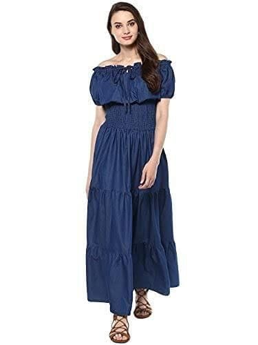 StyleStone (3212PeasantMaxiXL) Women's Denim Peasant Styled Maxi Dress