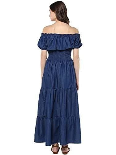StyleStone (3212PeasantMaxiXL) Women's Denim Peasant Styled Maxi Dress