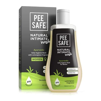 Pee Safe Natural Intimate Wash For Women| 100% Alcohol-Free | pH Balanced |� Ayurvedic Daily Hygiene Wash | Lemongrass Fragrance | Paraben-Free | Sulfate-Free | 105ml