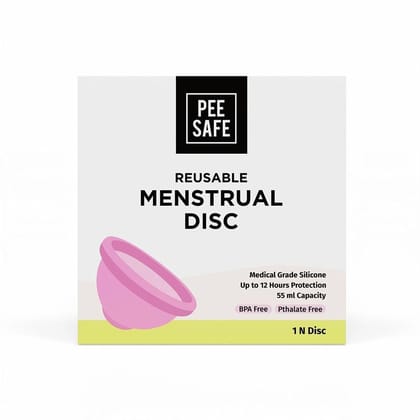 Pee Safe Reusable Menstrual Disc | 1 Reusable Menstrual Disc + 1 Spandex Storage Pouch | Capacity of 55 ml | Made of Medical Grade Silicone