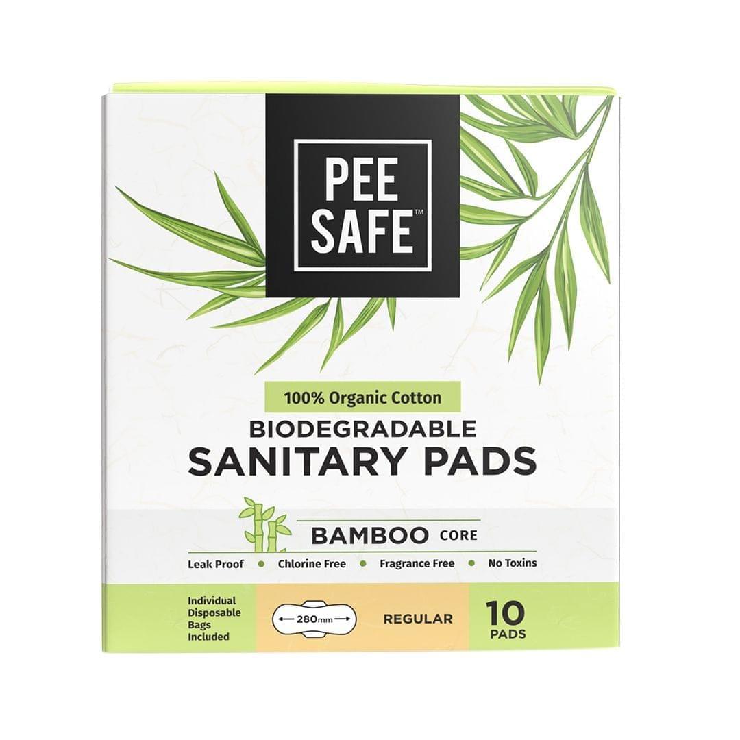 Pee Safe Organic Cotton Biodegradable Sanitary Pads, Regular | Anti-Bacterial | Superb Absorbency | Long Lasting Protection | Skin Friendly | Comfortable & Easy To Use | Pack of 10