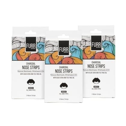 FURR Charcoal Nose Strips (Pack of 3) | Reduces Blackheads, Oil and Dirt | Aloevera and Tea Tree Infused