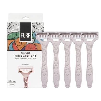 FURR Disposable Body Hair Removal Shaving Razor - 5 Razor | Painless Body Hair Removal With Aloe Vera and Vitamin E Padding | Precision Of Japanese Blades
