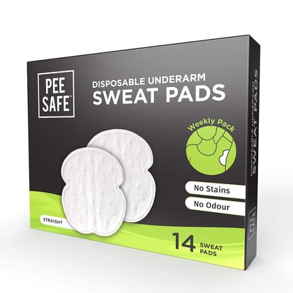 Pee Safe Disposable Underarm Sweat Pads - Straight | Prevents Stains | Absorbs Sweat & Unpleasant Odour | Breathable And Deodorizing | For Men & Women | Pack Of 14