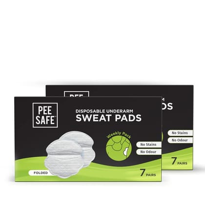 Pee Safe Disposable Underarm Sweat Pads Folded | Prevents Stains | Absorbs Sweat & Unpleasant Odour | Breathable And Deodorizing | For Men & Women | Pack Of 14 Pairs ( 28 Units)