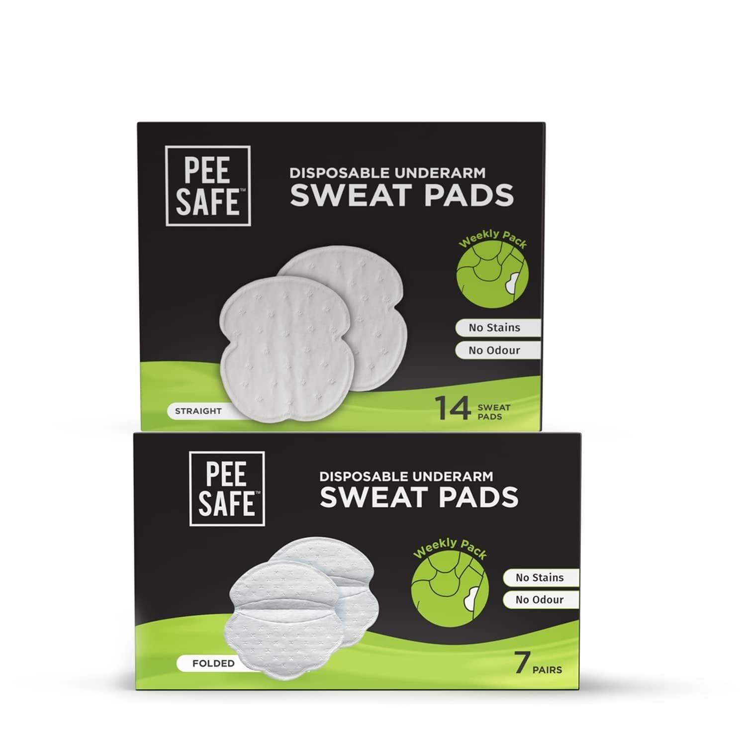 Pee Safe Disposable Underarm Sweat Pads Straight & Folded Combo | Prevents Stains | Absorbs Sweat & Unpleasant Odour | Breathable And Deodorizing | For Men & Women | Pack Of 14 Pairs ( 28 Units)