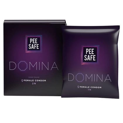 Pee Safe Domina Female Condom with Soft Inner Sponge - Count 2 | No Artificial Colour/Dye | Made with Natural Rubber Latex | Lavender Fragrance | With 2 Biodegradable Disposable Bags
