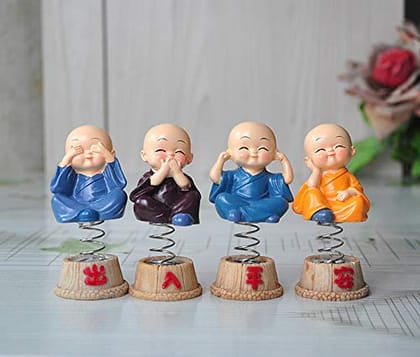 MOHANI Monk Buddha on spring, pack of 4 pieces and Height 8.5 Cm.