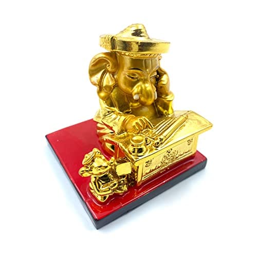 Mohani Gold Ganesha Munim Ji Decorative Showpiece, Height 9 cm (Polyresin, Gold)