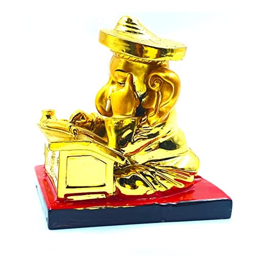 Mohani Gold Ganesha Munim Ji Decorative Showpiece, Height 9 cm (Polyresin, Gold)