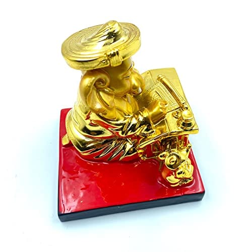 Mohani Gold Ganesha Munim Ji Decorative Showpiece, Height 9 cm (Polyresin, Gold)