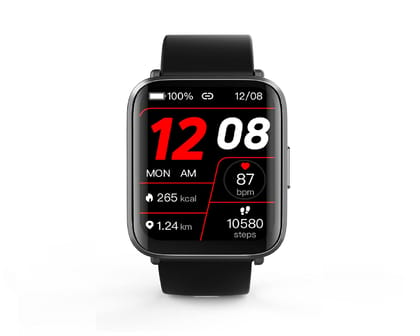 GOQii Smart Vital Ultra Smartwatch Jet Black 1.78'' AMOLED 368x448 & 2.5D Cureved Display with 10 Days Battery SPO2 & Real-Time Heart Rate Tracking, IPX68 Waterproof with 3 Months Personal Coaching