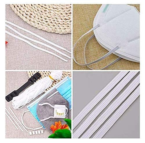 cossess 4 mm Flat String Elastic Cord Earloop for Face Mask, Craft Project, Bracelet Strings Trim for Crafting, Hanging, Masks Making, 25 m (White)