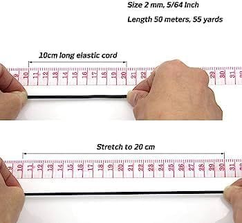 Cossess Premium Elastic Cord Strap 2mm Black Round Stretchy Ear Loop Strap for Comfortable Ear Tie, Elastic Rope for Crafts DIY Sewing Scrunchie Making