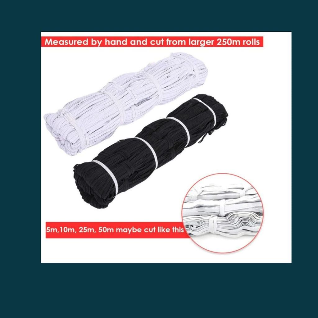 Cossess Premium Elastic Cord Strap 2mm Black Round Stretchy Ear Loop Strap for Comfortable Ear Tie, Elastic Rope for Crafts DIY Sewing Scrunchie Making