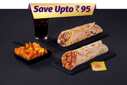 DIY Signature Chicken Meal With 2 Wrap, 1 Beverage And 1 Side __ American Smoked Sausage Wrap,American Smoked Sausage Wrap,Coca-Cola Bottle (475 ML),French Fries