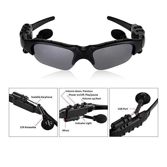 Ekdant Portable Wireless Bluetooth Sunglasses For Men Headphones With Polarized Lenes & Stereo Sound Feature (Black)