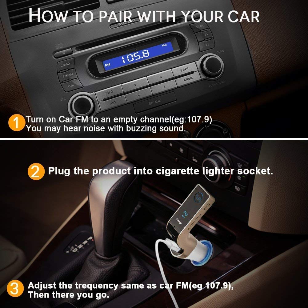 Ekdant Carg7 Bluetooth Car Charger FM Kit MP3 Transmitter USB And TF Card Slot With In Built Mic Hands- Free Calling For All Android And IOS Devices