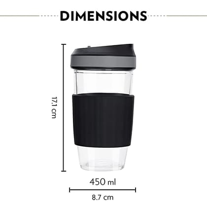 Viva Travel Mug with Silicone Sleeve, Glass Mug, 450 ml (Transparent)