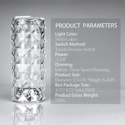 VIVA SMART Rose Crystal Lamp,16 Color Changing Rose Crystal Diamond Table Lamp,USB Rechargeable Touch Bedside Lamp Night Light with Remote Control, for Bedroom Living Room Party Dinner Decor