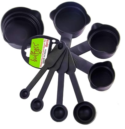 Bulfyss 8Pcs Plastic Measuring Cup and Spoon Set, Black