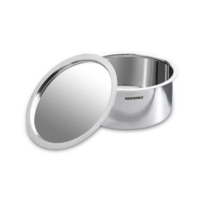 Bergner Argent Triply Stainless Steel 16cm (1.9 L) Tope with Stainless Steel Lid, Small Topia/Patila with Lid, Healthy Cooking, Non-Toxic, Food Safe, Durable - Induction and Gas Stove Ready