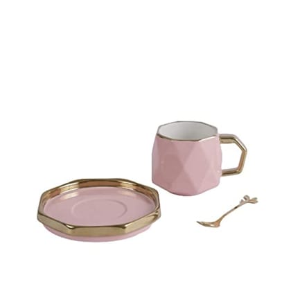 Viva Smart Coffee Tea Mug Cup Vintage Cup & Saucer Set - Pink Ceramic Printed Gift for Loved Ones Funky Designer Mug Microwave Safe - Pink