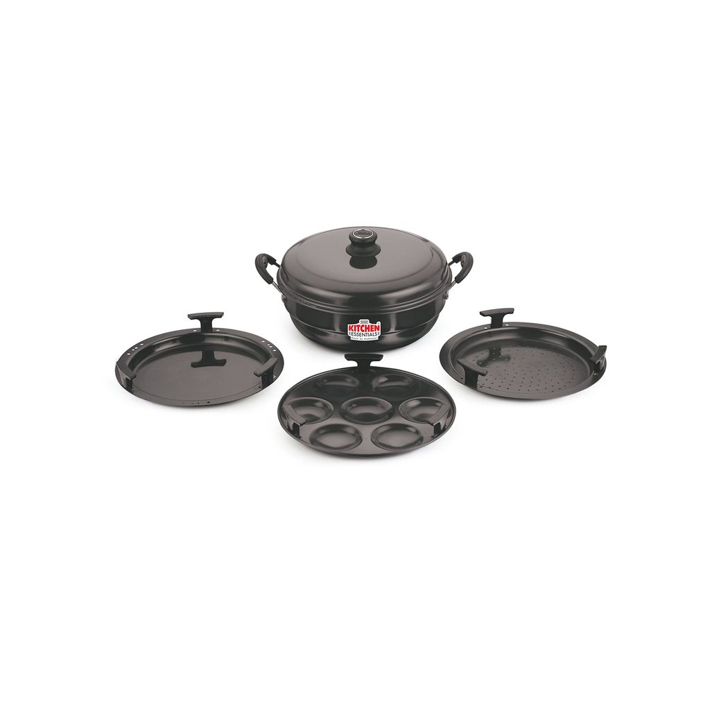 Kitchen Essential Hard Anodised Multi Kadai Steamer with HA Lid &5plate Gift Set - Cookware | Buy online on ZillyBuy