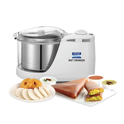KENT Plastic 150W Wet Grinder Encased Rotating Drum For Safe Operation&Low Noise Wet Grinding Of All Kinds Of Batter For Scrapping Coconut&Kneading Dough 16079 (White)