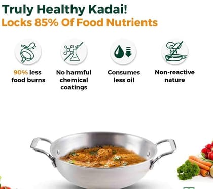 VIVA SMART'S Tri-ply KADAI Healthy Cooking (Zero Non-Stick Coating)(Stainless Steel+Aluminium+Stainless Steel PLY) (20)