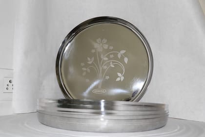 Krishna Gold Dinner Plates Set of 6 excusive for dulhan kanyadan for Gift with Attractive Laser Design Heavy Guage Material