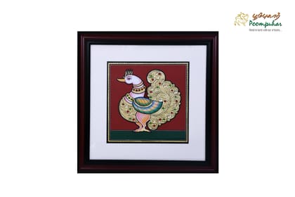 Poompuhar Peacock Tanjore Painting (Gold Foil Work,14X14 inch), Multicolour )